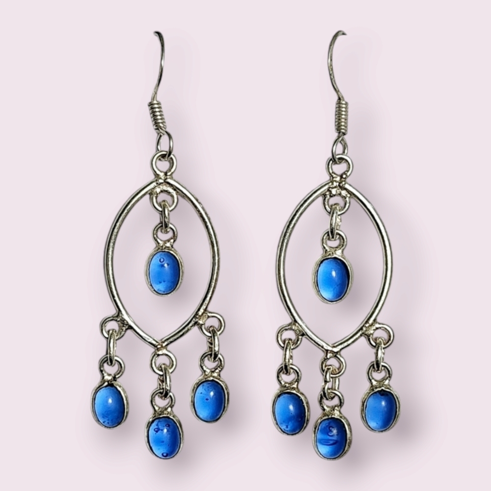Quartz silver dangle earrings 2.25"